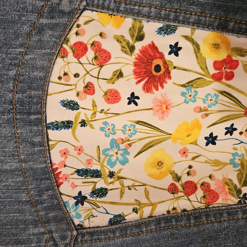HANDMADE" ☆OKD  "L.e.i." "WINDOW FLOWERS" UpPURPOSED JEAN JACKET! 💙 LG - Picture 8 of 11